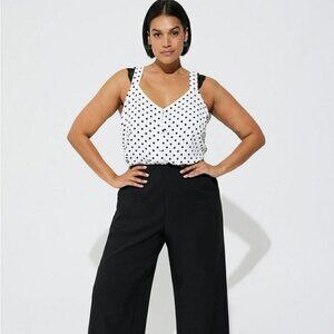 Torrid - Polka Dot Studio Crepe de Chine Lace Trim Button Front Tank​​​​​​​​​